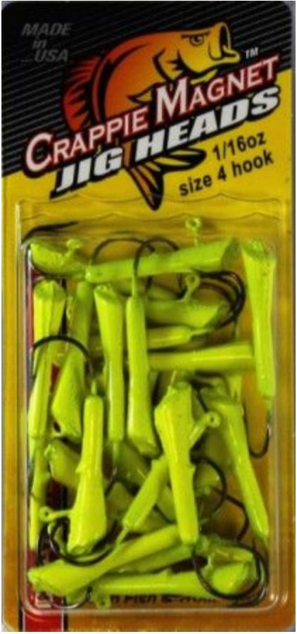 Lelands Lures Crappie Magnet 1/16oz Chartreuse Jig Head 25pk