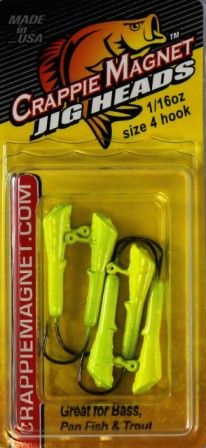 Lelands Lures Crappie Magnet 1/16oz Chartreuse Jig Heads 5pk