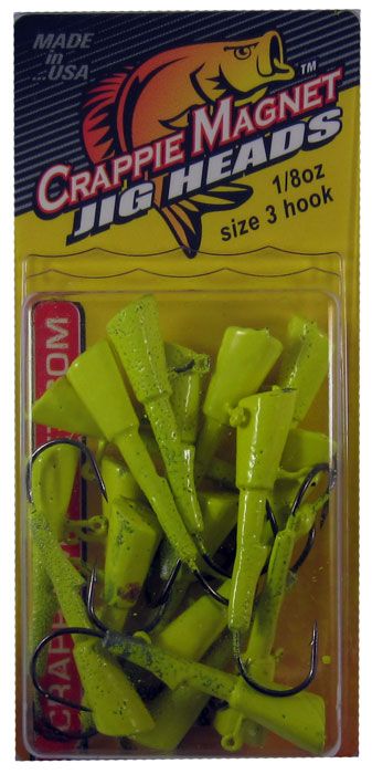 Lelands Lures Crappie Magnet 1/8oz Chartreuse Jig Head 25pk
