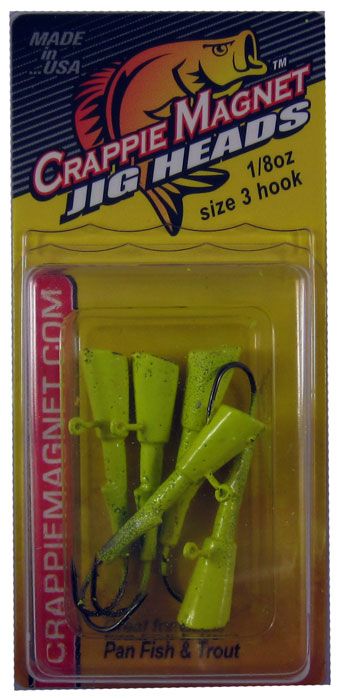 Lelands Lures Crappie Magnet 1/8oz Chartreuse Jig Heads 5pk